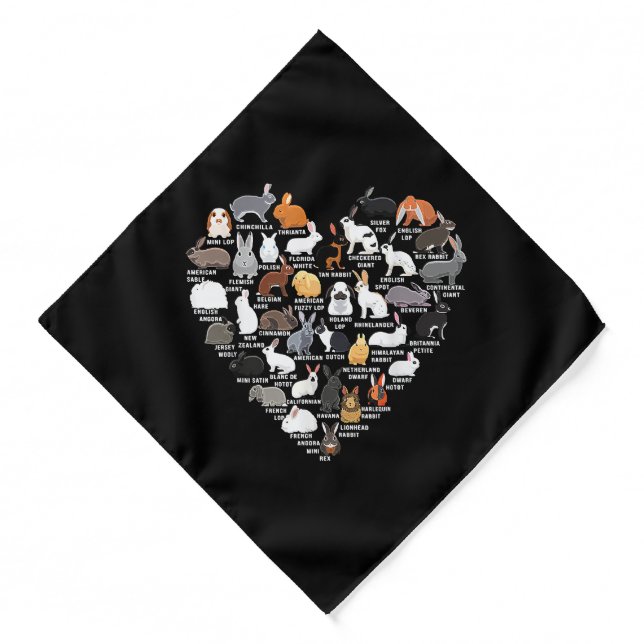 Love Bunnies Funny Rabbit Heart  Bandana (Front)