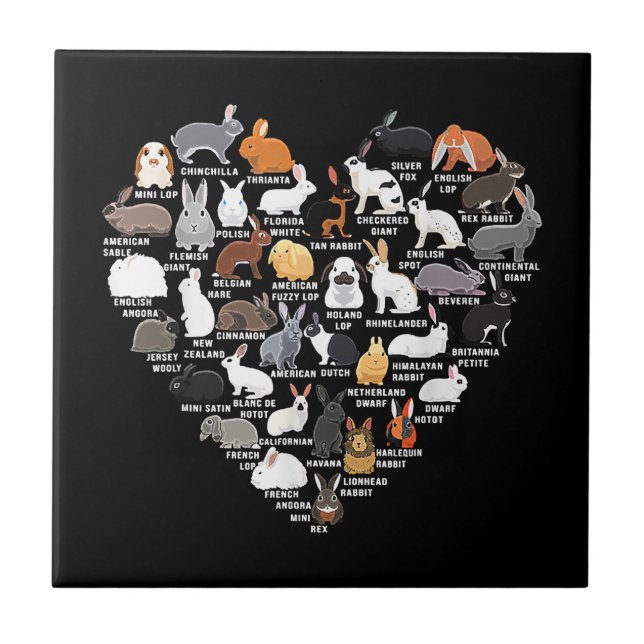 Love Bunnies Funny Rabbit Heart Ceramic Tile (Front)