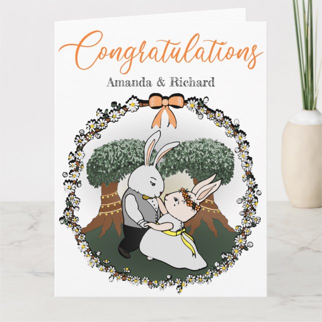 Love Bunnies Personalized Wedding Congratulations Card (Front)