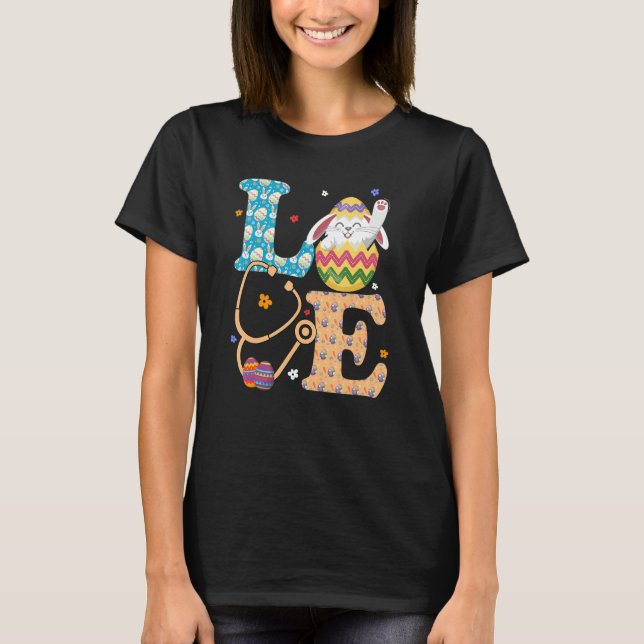 Love Bunny Egg Stethoscope Graphic Nurse Easter Co T-Shirt (Front)