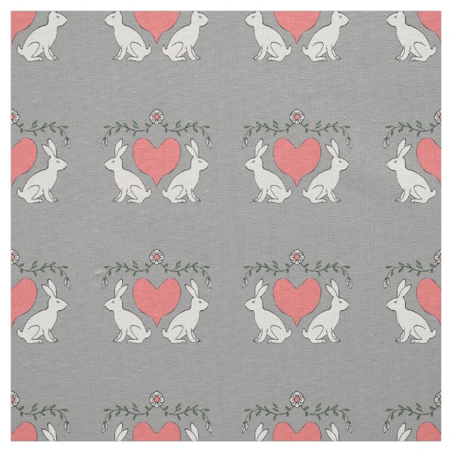 Love Bunny & Hearts Custom Fabric Print - Gray (Swatch)