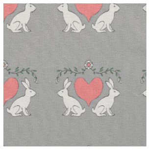 Love Bunny & Hearts Custom Fabric Print - Gray