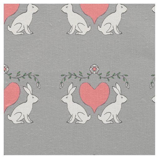 Love Bunny & Hearts Custom Fabric Print - Gray