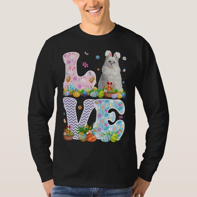 Love Bunny Ragdoll Cat & Easter Egg Basket Easter  T-Shirt (Front)