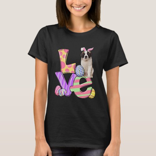 LOVE Bunny Saint Bernard Dog Easter Eggs Easter Da T_Shirt