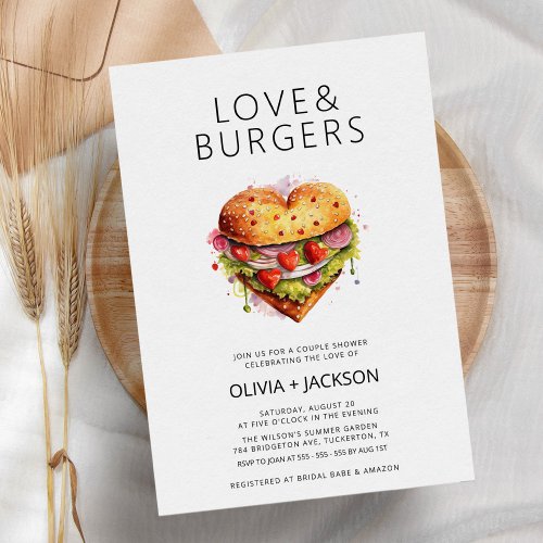 Love  Burgers Fun Casual Couple Bridal Shower Invitation