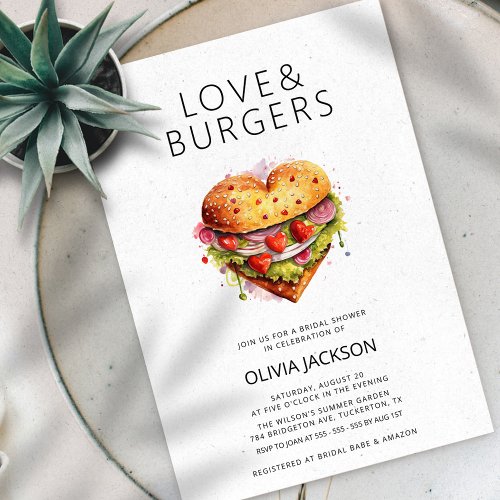 Love  Burgers Fun Casual Modern Bridal Shower Invitation