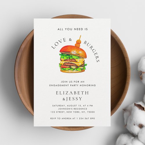 Love  Burgers Monogram I Do BBQ Engagement Party Invitation