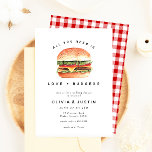 Love   Burgers Picnic BBQ Wedding Shower Invitation<br><div class="desc">Love   Burgers Picnic BBQ Wedding Shower Invitation. A fun casual coed or couples wedding shower or bridal shower. Perfect for a summer picnic or BBQ.</div>