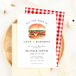 Love   Burgers Picnic BBQ Wedding Shower Invitation