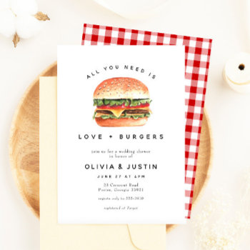 Love   Burgers Picnic Bbq Wedding Shower Invitation by BohemianWoods at Zazzle
