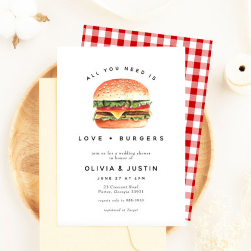 Love  Burgers Picnic BBQ Wedding Shower Invitation