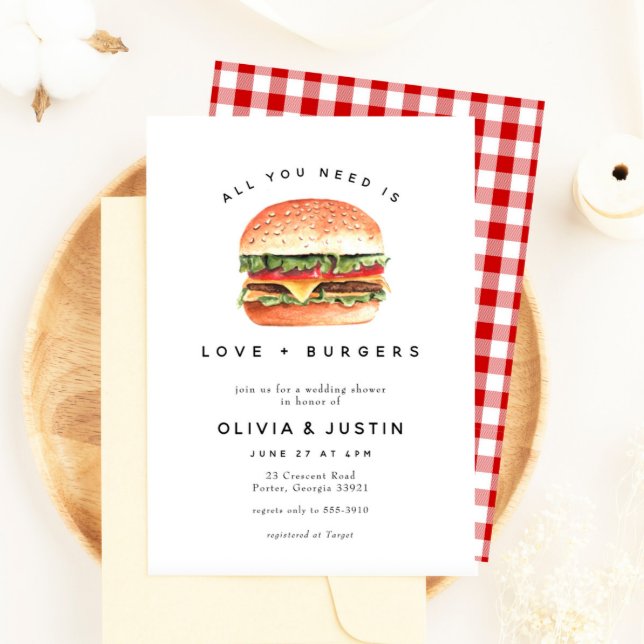 Love + Burgers Picnic BBQ Wedding Shower Invitation