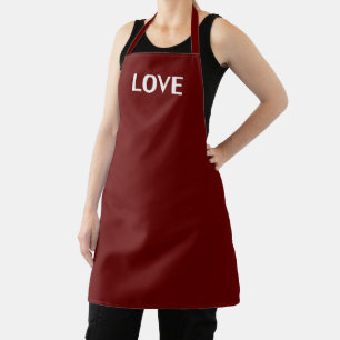 Love, burgundy maroon wine white apron