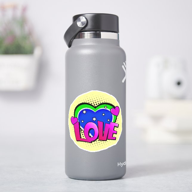 Love Burst Pop Art Purple Blue Green 4" Vinyl Sticker (HydroFlask)
