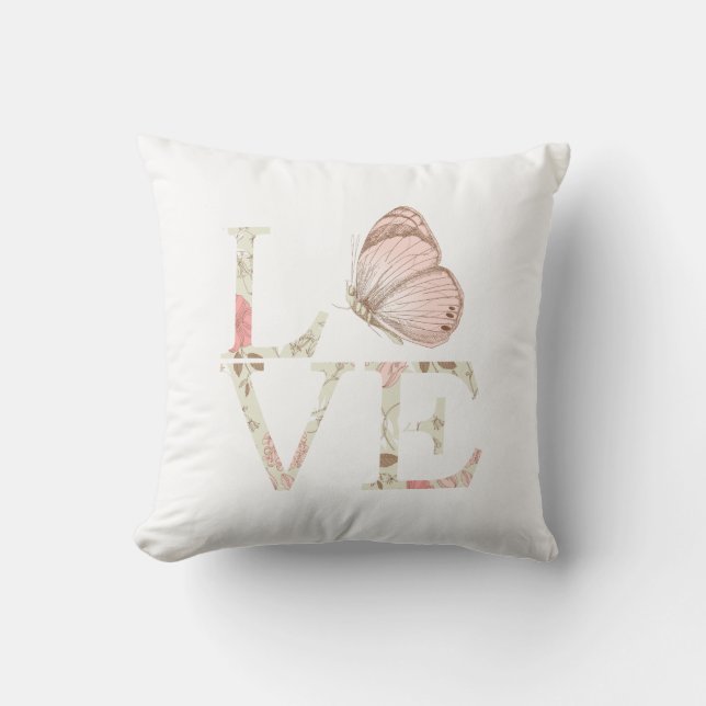 Love Butterfly Floral Throw Pillow (Front)