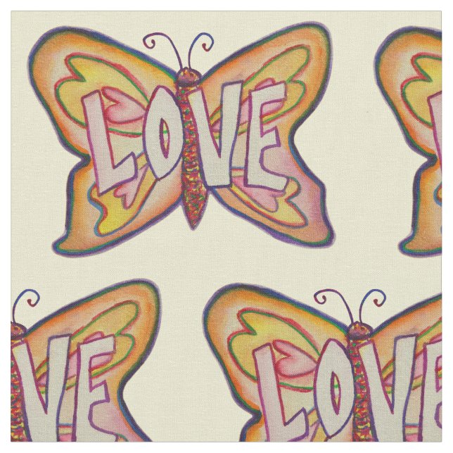 Love Butterfly Inspirational Word Fabric Material (Close Up)
