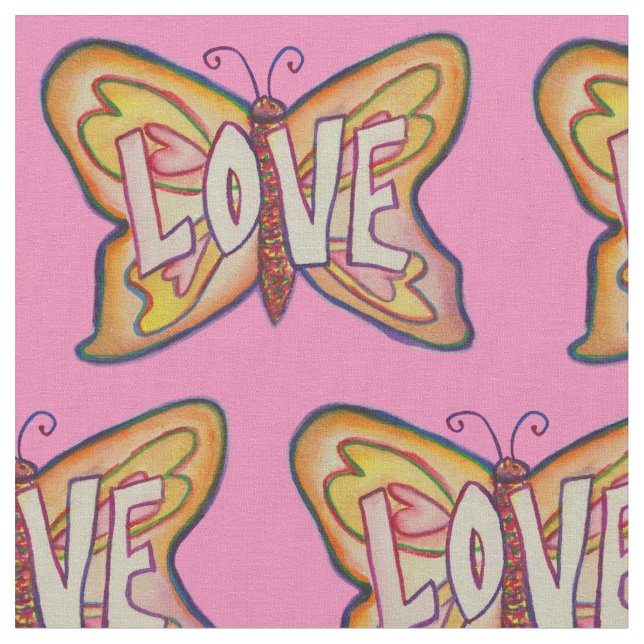 Love Butterfly Inspirational Word Fabric Material (Close Up)