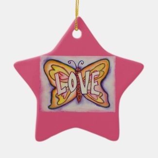 Love Butterfly Word Art Gift Holiday Ornament