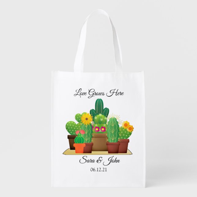 Love Cactus Flower Reusable Wedding Tote Bag (Front)