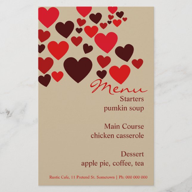Love Cafe Wedding Menu Stationery (Front)