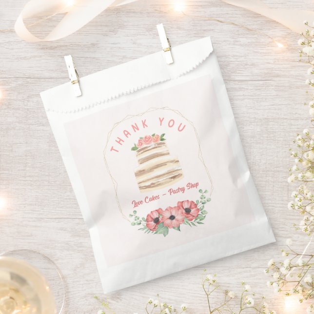 Love Cakes Floral Bakery Favor Bag (Clipped)