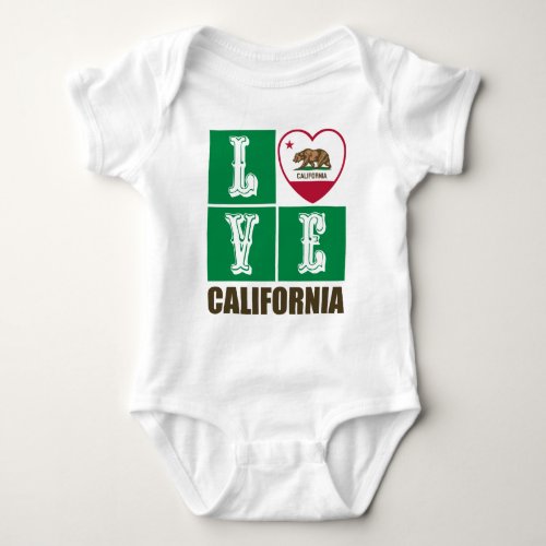 Love California Republic State Flag Heart Grizzly Bear Baby Bodysuit