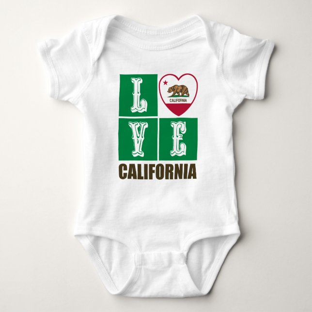 Love California Republic State Flag Heart Pride Baby Bodysuit (Front)