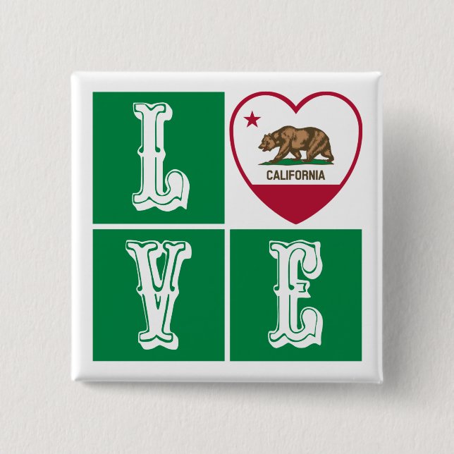 Love California Republic State Flag Heart Pride Button (Front)