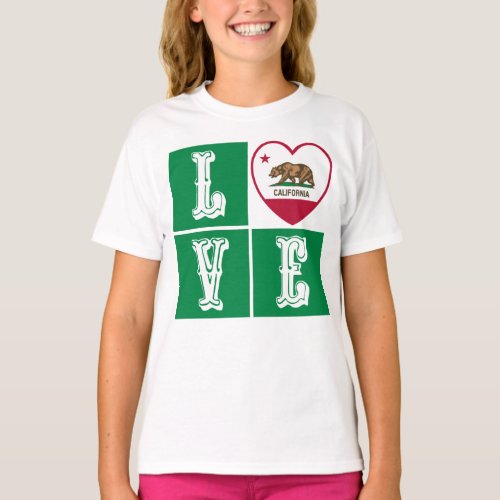 Love California Republic State Flag Heart Pride T_Shirt