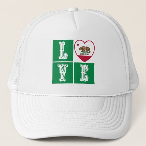 Love California Republic State Flag Heart Pride Trucker Hat