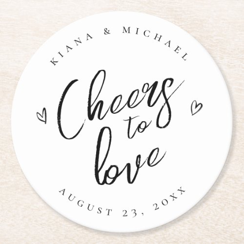 Love Calligraphy Cheers Hearts Black BW ID940 Round Paper Coaster