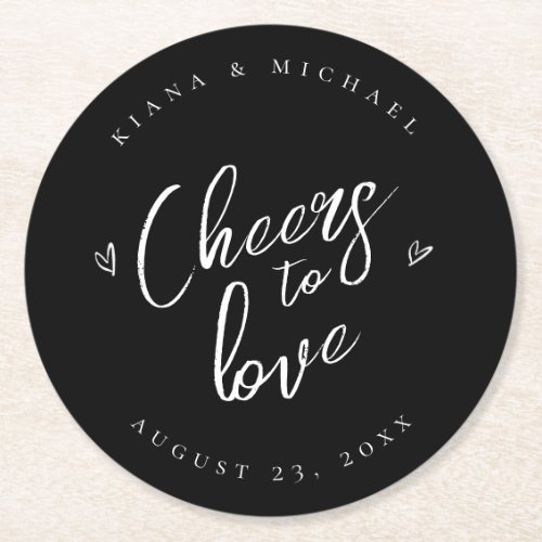 Love Calligraphy Cheers Hearts White BW ID940 Round Paper Coaster
