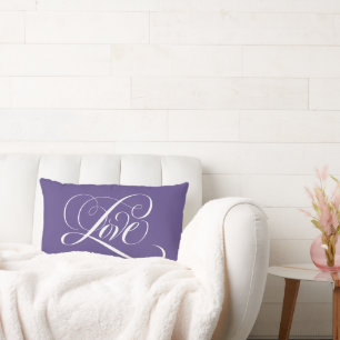 LOVE Calligraphy Fancy Lettering Violet Purple Lumbar Pillow