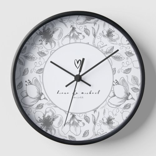 Love Calligraphy Floral wNames Border Blk ID940 Clock