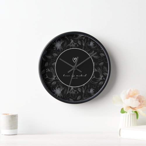 Love Calligraphy Floral wNames Border Wht ID940 Clock