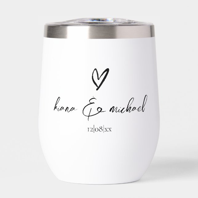 Love Calligraphy Heart Black B&W ID940 Thermal Wine Tumbler (Front)