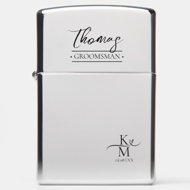Love Calligraphy Heart Groomsman Blk B&W ID940 Zippo Lighter (Front)