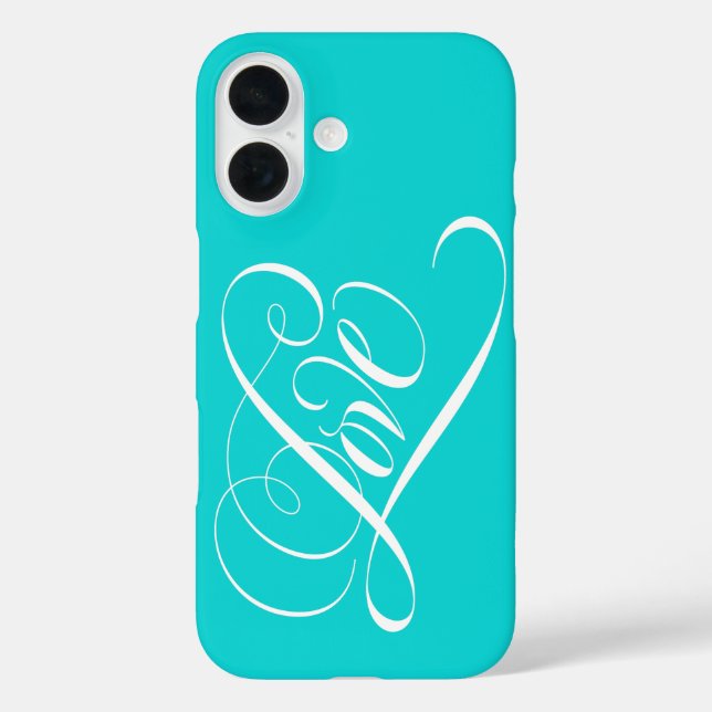 LOVE Calligraphy Heart Lettering Aqua Teal Elegant Case-Mate iPhone Case (Back)