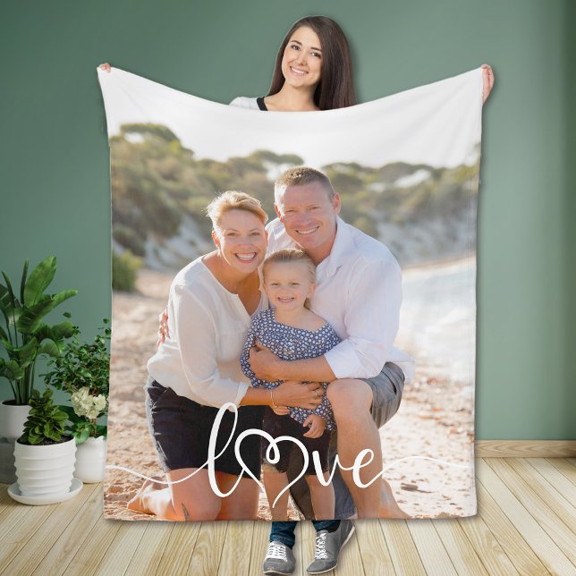 Love Calligraphy Heart Photo Fleece Blanket (Creator Uploaded)