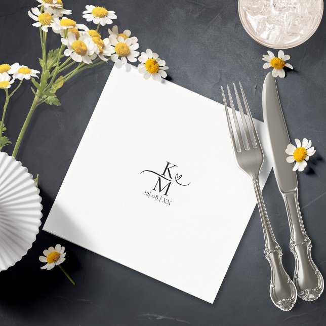 Love Calligraphy Initials Heart Black B&W ID940 Napkins (Creator Uploaded)