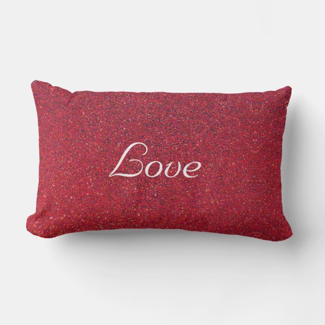 Love calligraphy on glittering red lumbar pillow (Front)