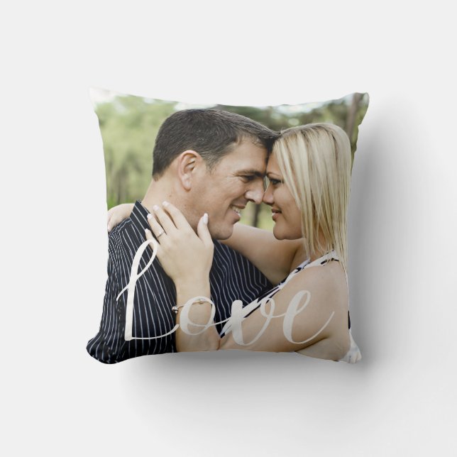 Love Calligraphy Overlay Photo Throw Pillow (Front)