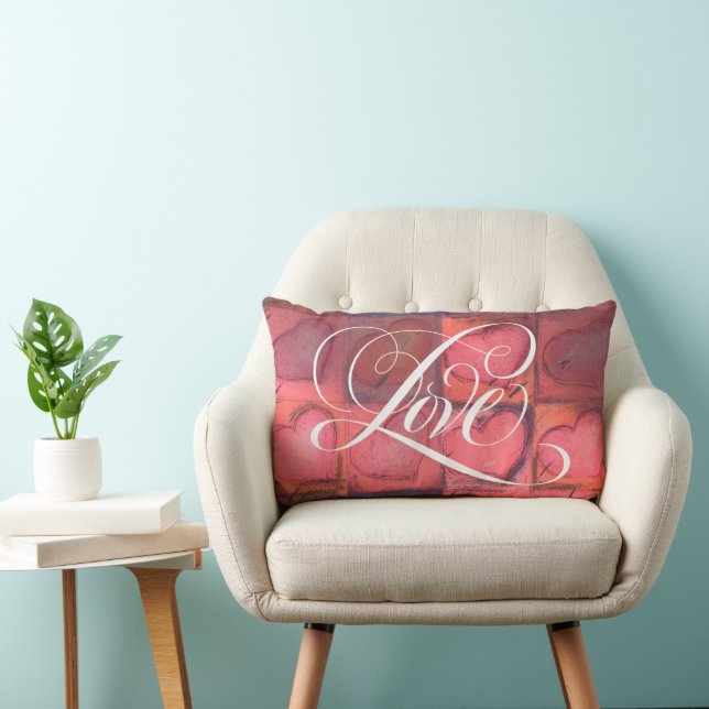 LOVE Calligraphy Pink Fancy Script Lettering Lumbar Pillow (Chair)