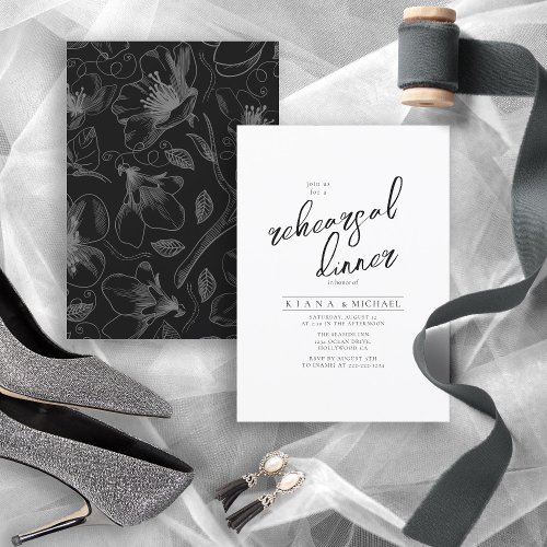 Love Calligraphy Rehearsal Dinner Floral BW ID940