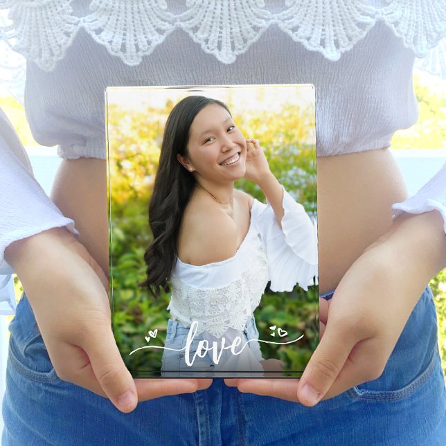 Love Calligraphy Script Hearts Custom Keepsake Photo Block (Creator Uploaded)