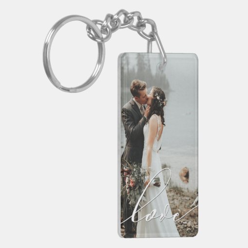 LOVE CALLIGRAPHY Script Typography Wedding Overlay Keychain | Zazzle