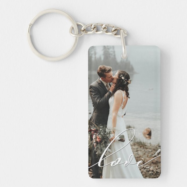 LOVE CALLIGRAPHY Script Typography Wedding Overlay Keychain (Front)