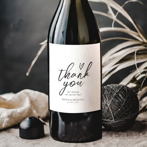 Love Calligraphy Thank You Floral Black BW ID940 Wine Label