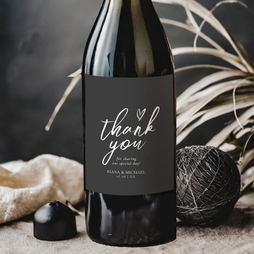 Love Calligraphy Thank You Floral White BW ID940 Wine Label